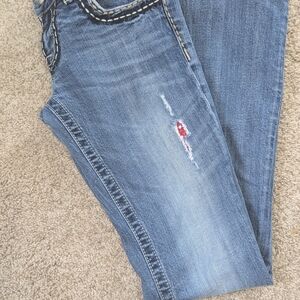 Miss Me Blue Boot Cut Jeans with Red Detail